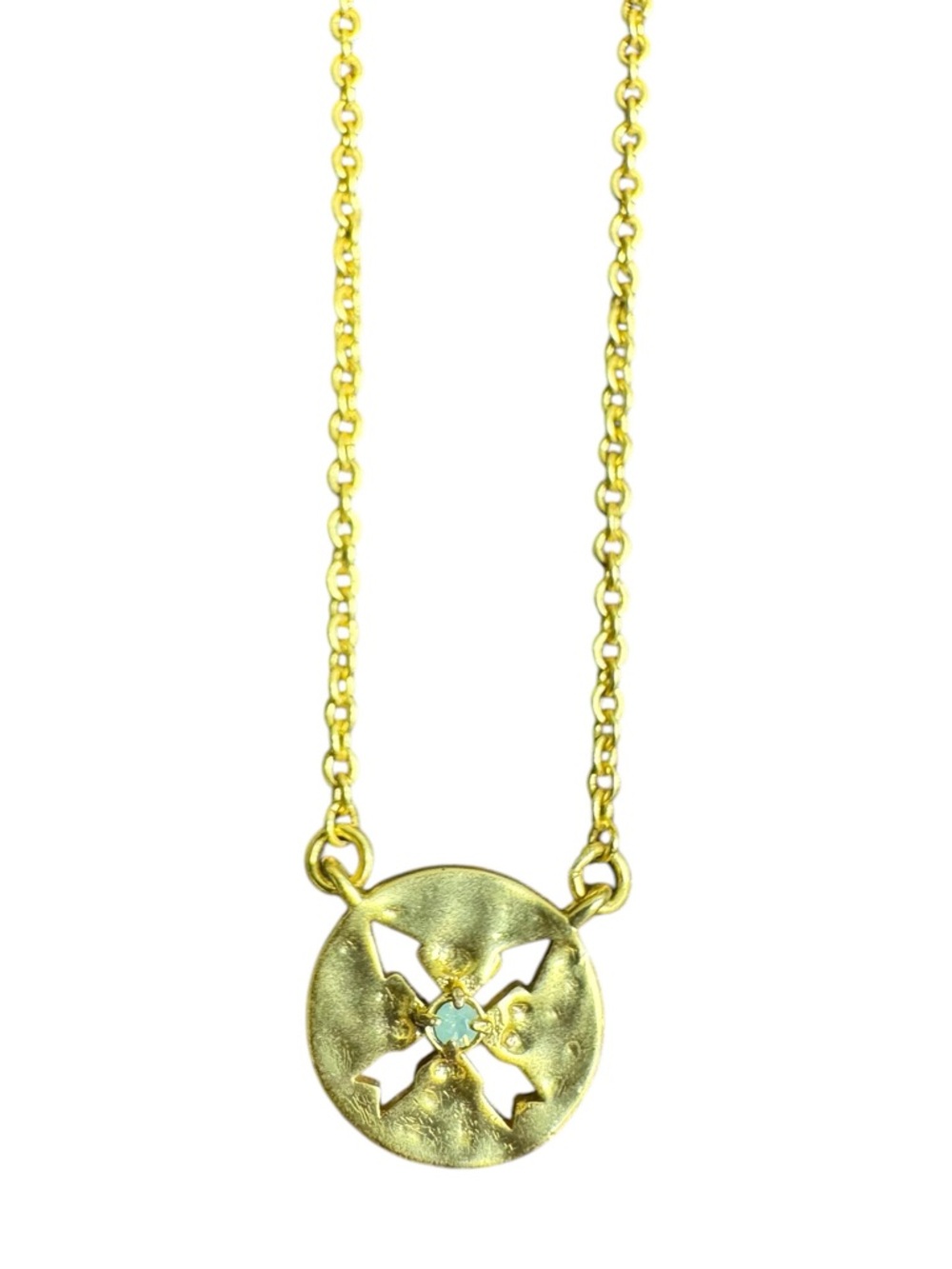 Gold Tone Cross Cut Disc Necklace with Center Stone
